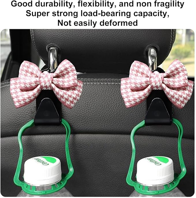 Mandark 2PCS Bow Car Headrest Hooks for Bags, Pink/Small | PVC construction, clip-on installation keeps items off the floor, fits most cars, SUVs, and trucks, car interior accessories - Image 5