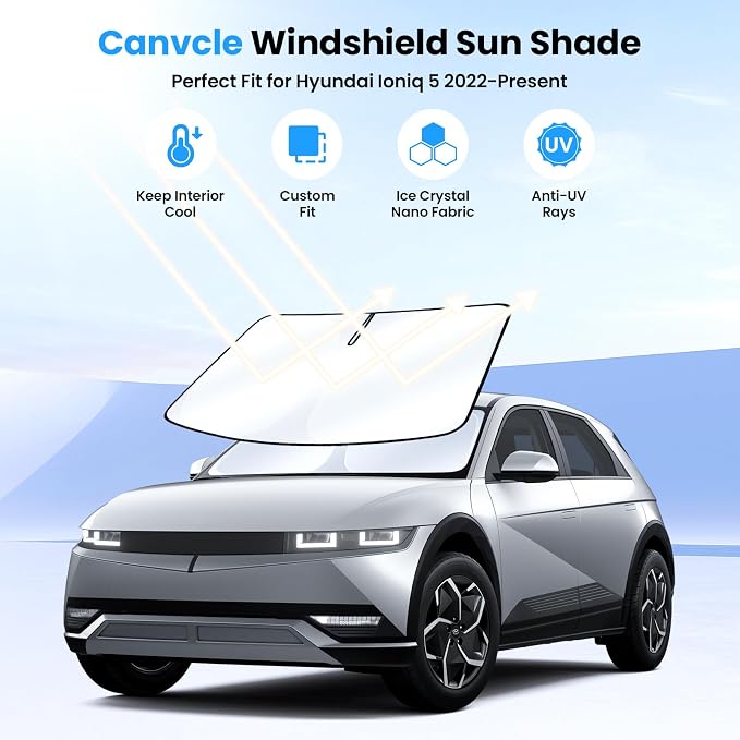 Canvcle Windshield Sun Shade for Hyun-dai Ioniq 5 Accessories 2022-2025 2026 Upgraded Double-Layer Front Window Sunshade Cover Sun Visor Protector Foldable Block UV Rays Keep Vehicle Cool - Image 2