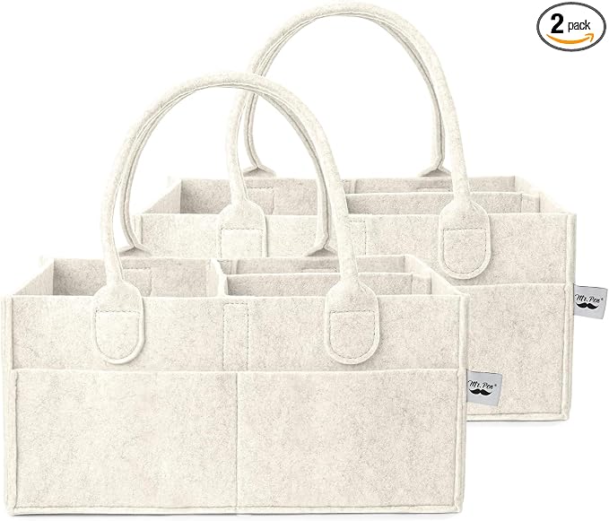 Mr. Pen- Baby Diaper Caddy Organizer, 2 Pack, Beige | Nursery Storage Bin and Car Organizer for Diapers and Baby Wipes by MrPen