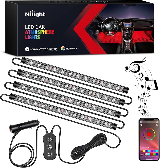 Nilight RGB LED Car Interior Stripe Light with APP Control Multicolor Music Sync Mode Waterproof Car Under-Glow Lighting Lamp Kits Universal Cars Truck ATV UTV by Nilight