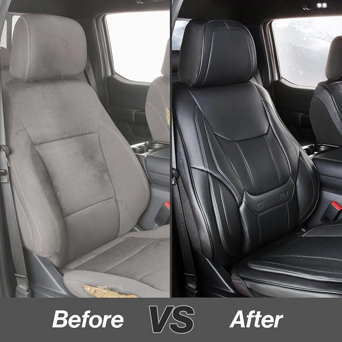 Coverland Custom Car Seat Covers Full Set, 2011-2024 F-450 Super Duty Crew Cab, Super Cab, Airbag Compatible, Water Resistant Leather, Memory Form Back Support Car Seat Cushion (Full Set - Black) - Image 7