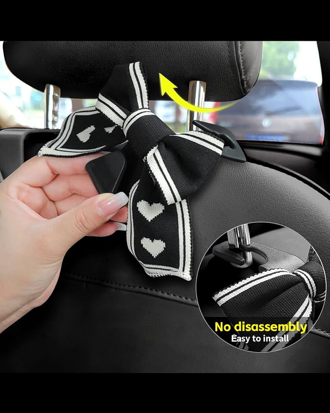 2-Pack Cute Bow Car Purse Hooks, Headrest Hangers, Flower | Cute bow hooks keep purses and bags organized within reach while saving space; fits most car headrests - Image 3