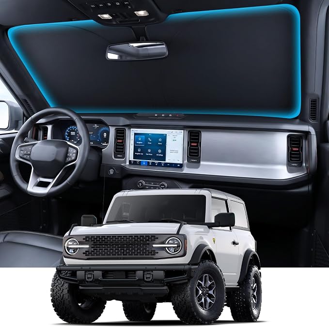 Wigoo for Ford Bronco Windshield Sunshade, Custom Fit, Keeps Interior Cool | Custom Fit, Cooling Tech Fabric, Foldable Heat-Blocking Sunshade with Storage Bag, for Ford Bronco 2021-2026 Accessories by wigoo