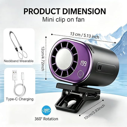 Clip On Fan with Led Display, Portable Ac for Car, 16°C Cooling System, 360° Rotation & 199 Speeds Adjustable Mini Car Fan, Car Air Conditioner, Personal Fan for Vehicle, Office, Outdoor Use (Purple) - Image 2