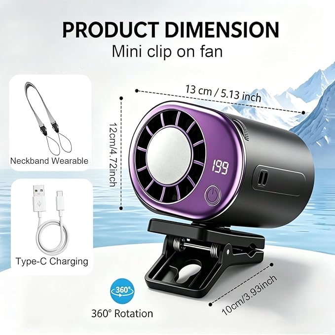 Clip On Fan with Led Display, Portable Ac for Car, 16°C Cooling System, 360° Rotation & 199 Speeds Adjustable Mini Car Fan, Car Air Conditioner, Personal Fan for Vehicle, Office, Outdoor Use (White) - Image 2