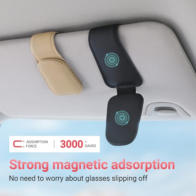 KanSmart Sunglass Holder for Car Sun Visor Magnetic Sunglasses Clip -2 Pack | sun visor organizer, ticket card clip, universal auto interior accessories, one-handed magnetic, anti-scratch,eyeglass holder - Image 5