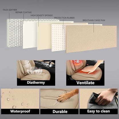 Universal Fit Premium Beige Leather 5-Seats Car Seat Covers | Waterproof full-set seat protector for Cars,SUVs,Trucks,airbag-safe,wipe-clean,10-min install,all-season car seat cushion. - Image 7