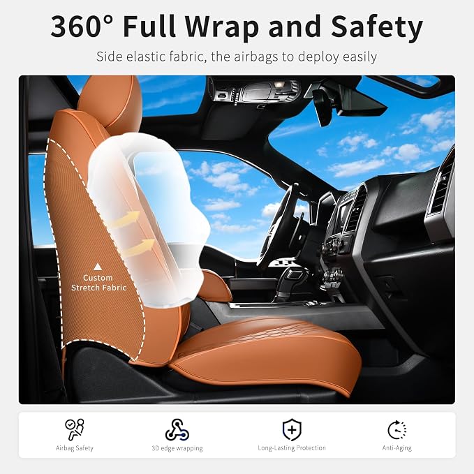 Huidasource Tacoma Car Seat Covers Brown Fit for 3rd Gen Toyota Tacoma 2016-2023 Double & Crew Cab SR SR5 Limited TRD Sport/Pro/Off Road, Front & Back Leather Truck Seat Cover (Full Set/Brown) - Image 5