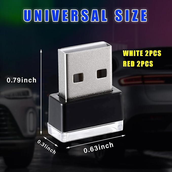 Augeny 4 PCS USB LED Car Interior Atmosphere Lamp, Plug-in USB Decor Night Light, Portable Auto Ambient Lighting Kit, Universal Vehicle Interior Accessories for Most Cars (White & Red) - Image 2