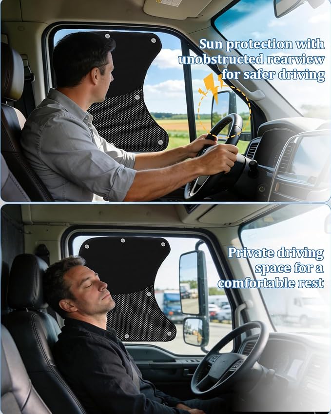 2Pcs Semi Truck Side Window Sun Shades,Upgraded 21×23" UV Protection Sunblock Side Window Shade with Suction Cup,Semi Truck Accessories for Kenworth,Volvo VNL,RV,Freightliner,International Trucks - Image 6