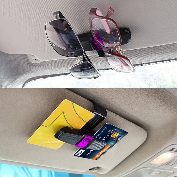 FineGood 2 Pack Glasses Holders for Car Sun Visor, Sunglasses Eyeglasses Mount with Ticket Card Clip - Black + Pink - Image 6