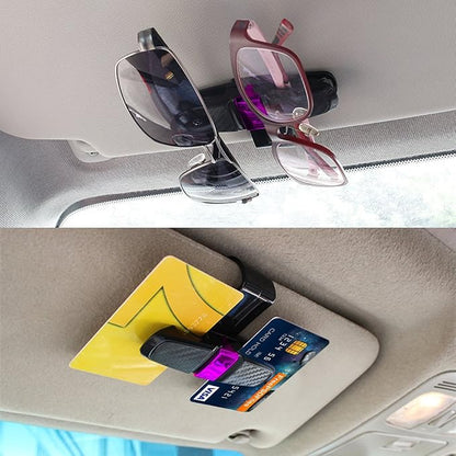 FineGood 2 Pack Glasses Holders for Car Sun Visor, Sunglasses Eyeglasses Mount with Ticket Card Clip - Black + Pink - Image 6