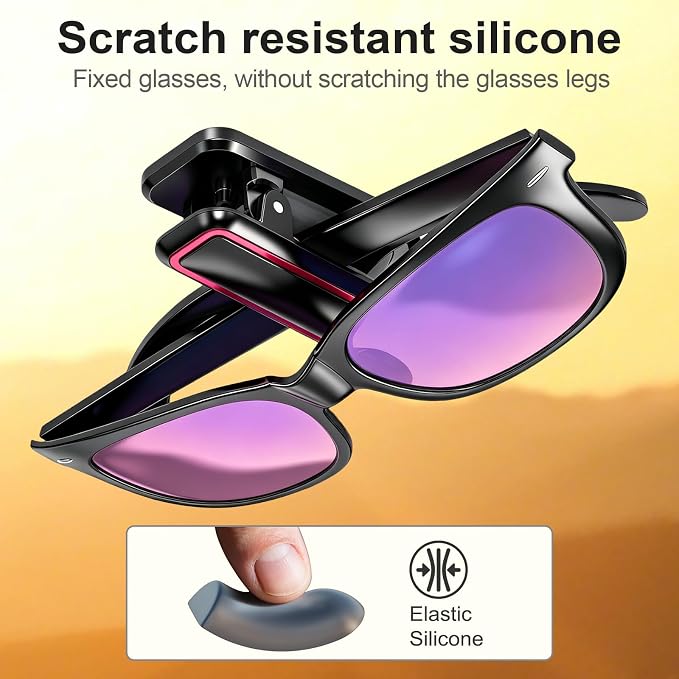 Veharvim Sunglass Holder for Car, 2 Pack, Secure Metal Clip | One-Handed Operation, Gentle & Secure Hold, Silicone Padded, Universal Fits Sunglass and Car Visor - Image 4