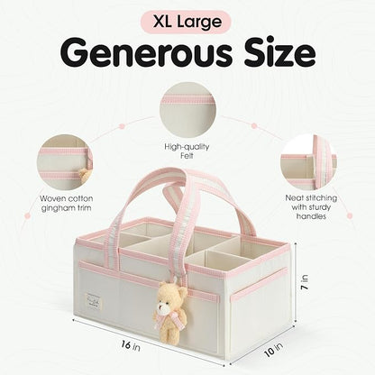 PeraBella Baby Diaper Caddy Organizer, XL Baby Basket Shower Gift Caddy, Portable Felt Changing Table Basket, Nursery Storage Bin, Newborn Boy and Girl Essentials for Registry, Car Diaper Organizer - Image 5