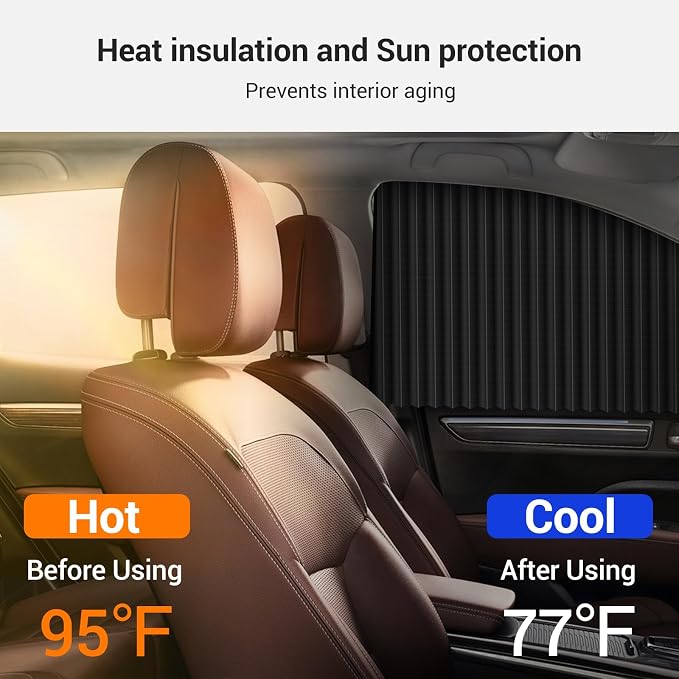 ZATOOTO Car Side Window Sun Shades, Car Curtains for Windows, UV‑Block | Blackout Privacy, Heat Insulation, Metal Frame Fit, Beige Pleated Shades, 2 Packs Shade for Family Travel, Baby, Pet - Image 2