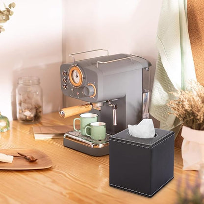Sumnacon Square Tissue Box Cover,Magnetic Bottom PU Tissue Box Holder,Brown | Cube Leather Tissue Box Covers,Decorative Tissue Box for Bathroom Vanity Dresser Night Stand Table Countertop Office Car - Image 3