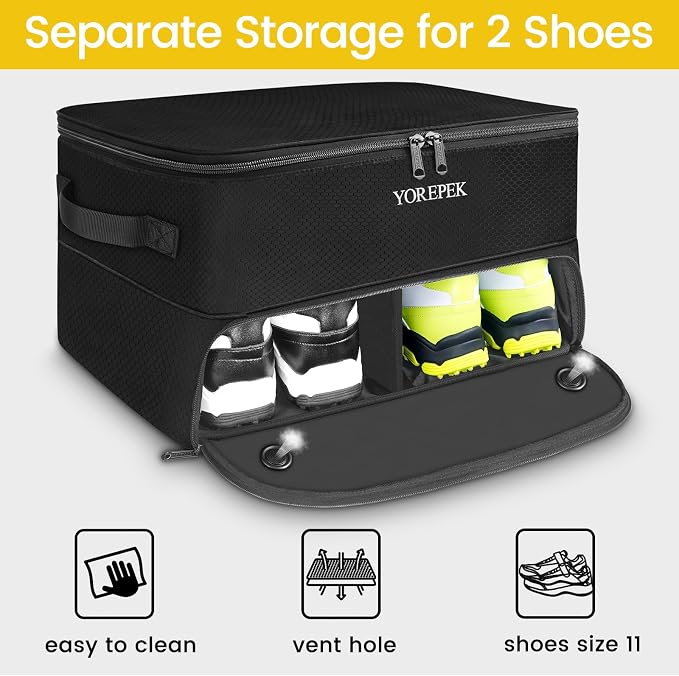 YOREPEK Golf Gifts for Men, 2 Layer Golf Trunk Organizer for 2 Pair Shoes | Waterproof Car Trunk Locker with Separate Ventilated Compartment for Balls, Tees, Clothes, Gloves, Birthday Gifts for Golfers - Image 4