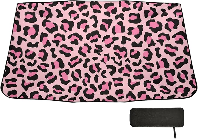 Leopard Print Windshield Sun Shade Umbrella Pink Animal Skin Foldable Car Front Window Sunshade Blocks UV Rays Heat Keep Vehicle Cool (55" x 27.5") - Image 6