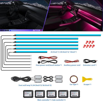 Acrylic Interior Car LED Strip Light with APP, RGB 10 in 1 with 175 inches 600 LEDs Fiber Optic Ambient Lighting Kits, 16 Million Colors Sound Active Function Car Neon LED Strip for Car - Image 2