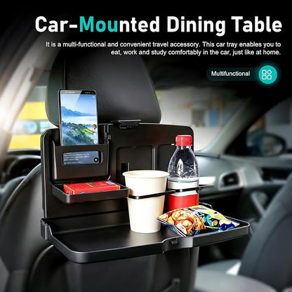 Car Food Tray Holder, Multifunctional Foldable Car Backseat Travel Tray, 13.38" x 7.87" Back Headrest Seat Eating Food Trays, for Food, Meal, Snack, Drinks (Black) - Image 4