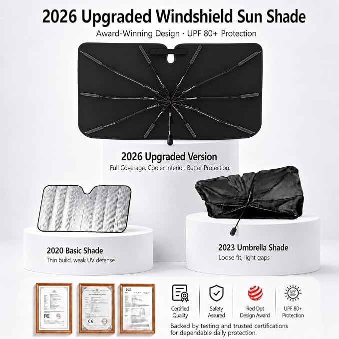Purehorizon XL Truck Windshield Sun Shade Umbrella, F-150 Ram Tundra | 61 x 33 in XL shade for listed full-size pickups, with 10-rib frame and bendable handle for wide truck glass - Image 6