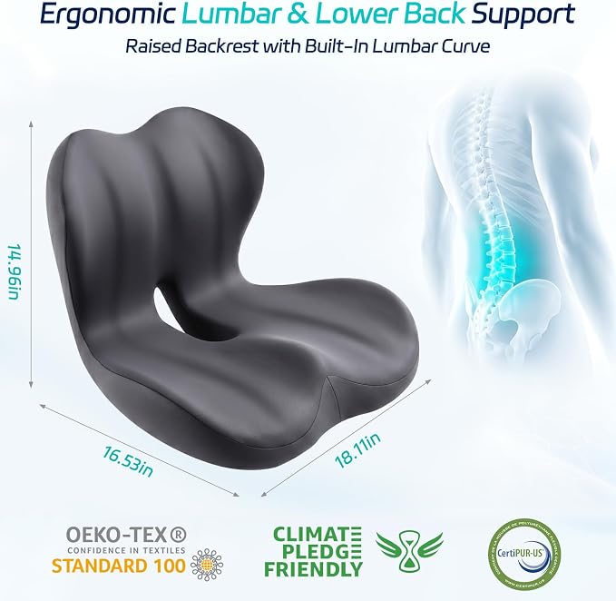 Seat Cushion & Back Support for Tailbone and Lower Back Relief | Higher Back for Stable Lower-Back Support / Dual-Sided Grip Keeps It in Place / Support Without Sinking / Durable / Washable - Image 3