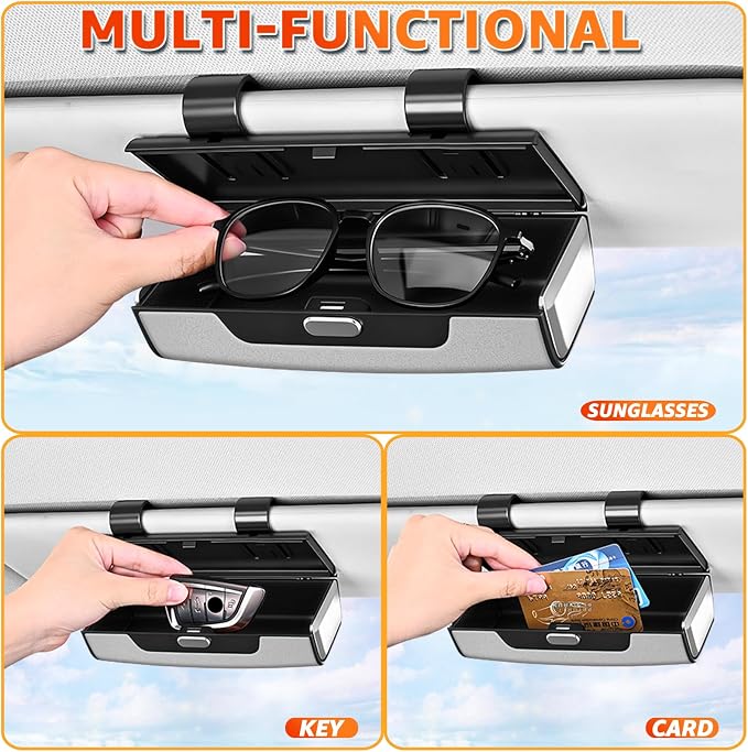 Car Sunglasses Holder for Sun Visor, Button Leather Eyeglass Hanger and Interior Storage Box - Image 2