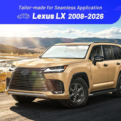 Windshield Sun Shade for Lexus LX 2008-2026, Foldable Umbrella Sunshade | Custom Fit Car Sun Visor with 360° Rotating Shaft, UV Protection Heat Shield Sun Blocker Heat Reflector and Easy Storage - Image 2
