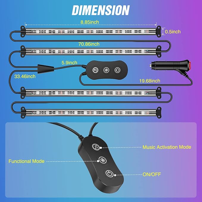 Nilight Car Interior Lights with APP Control 16 Million RGB Colors Strip Lights with Music Sync Mode and Multiple Scene Options for Cars Trucks SUVs - Image 2