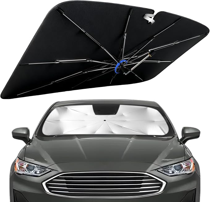 Windshield Sun Shade for Ford Fusion 2013-2021 with 360° Rotating Shaft | Custom Fit Umbrella Sunshade for UV Blocking, Interior Heat Protection, Easy Storage, UPF 50+ Cool Windshield Cover by Lonyaqui