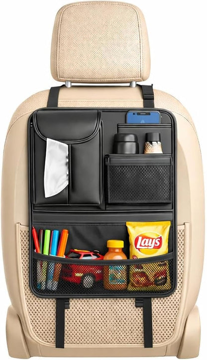 Backseat Car Organizer for Kids, Back Seat Car Organizer with 5 Pockets | Holds tissues, drinks, snacks, toys and books; easy-clean leather for family trips - Image 5