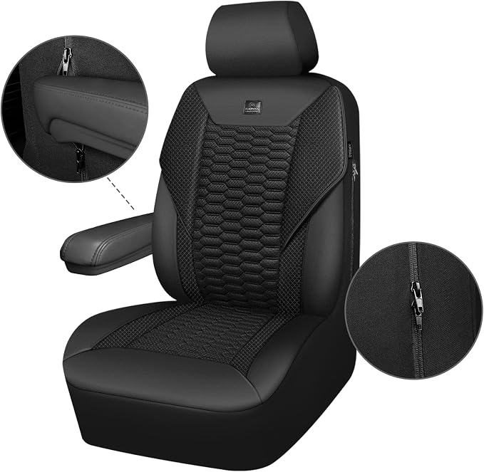 CAR PASS 3D Foam Mesh Leather Car Seat Covers Full Set,Breathable Mesh Faux Leather Seat Covers for Car,Universal Fit for SUV Truck Sedan Automotive, Armrest Airbag Compatible,Black - Image 9
