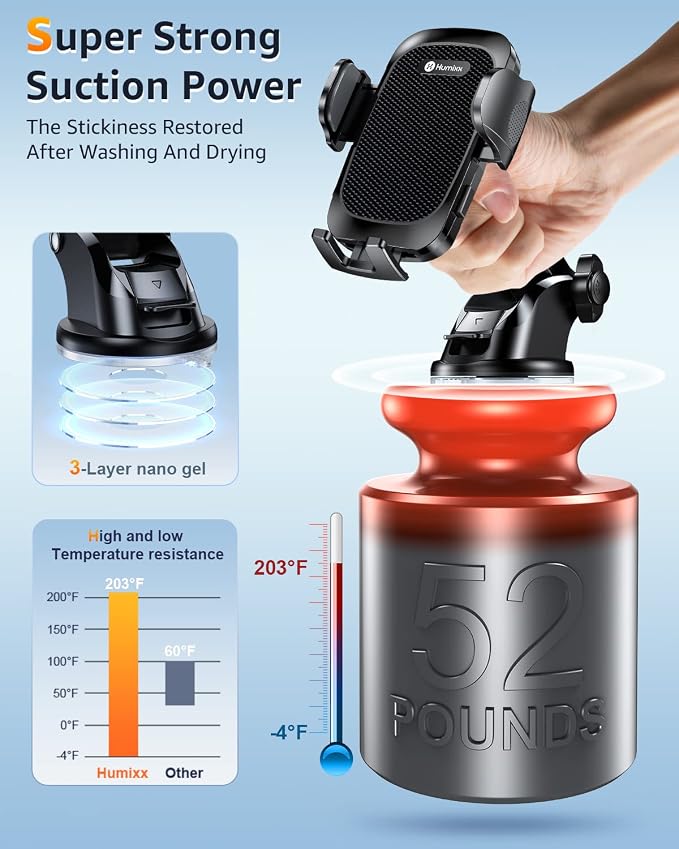 Phone Mount for Car [Military-Grade Super Suction] Universal Hands-Free Phone Holder for Dashboard Windshield Air Vent for iPhone 17/16 Pro Max Air Plus Samsung All Phones - Image 2