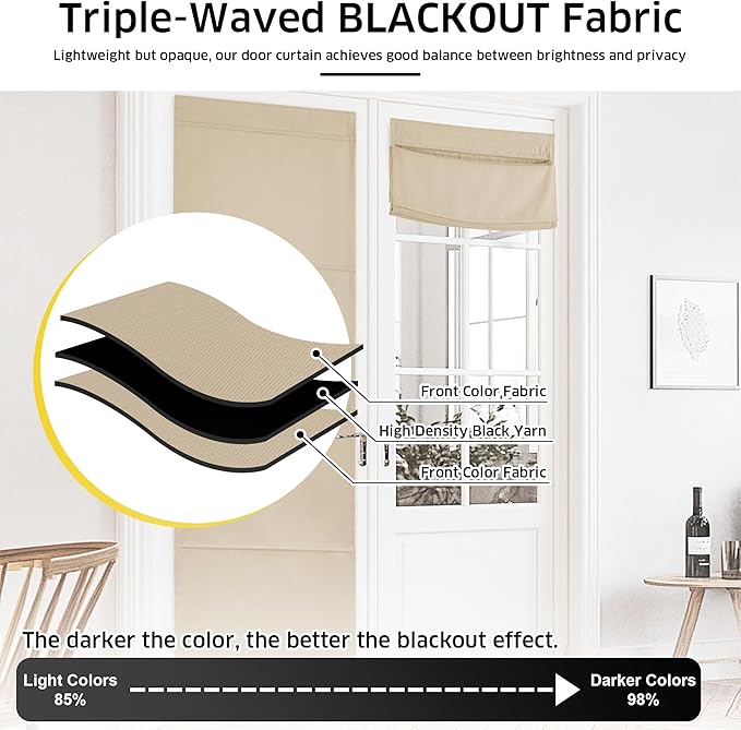NICETOWN Biscotti Beige Magnetic Door Roman Shade for French Glass Window | Thermal Insulated, French Front Door Window Covering, Roman Roll Up Shade for Patio Glass, 27 x 72 inch Long, 1 Panel - Image 4