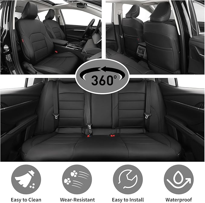 EKR Car Seat Covers for Toyota Camry 2018-2024 (Hybrid),Full Set | Custom Fit for Toyota Camry LE/SE 2018-2024 & SE Nightshade/Nightshade 2022-2024-Faux Leather(Black) - Image 4