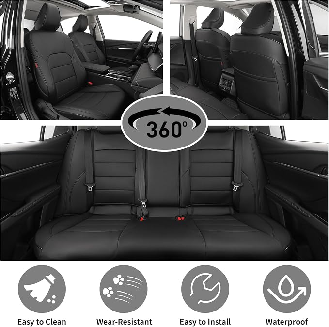 EKR Car Seat Covers for Toyota Camry 2018-2024 (Hybrid),Full Set | Custom Fit for Toyota Camry 2018-2024 XLE/XSE,Airbag Compatible,Waterproof Pet-resistant-Faux Leather(Black) - Image 4