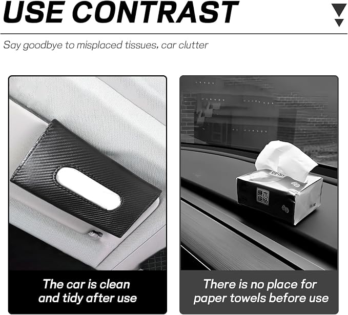 Car Tissue Holder, PU Leather Sun Visor Tissue Box (Carbon Fiber) | Wear-Resistant & Waterproof, Napkin & Mask Dispenser, Metal Memory Clips, Easy Refill, Fits Most Vehicles - Image 3