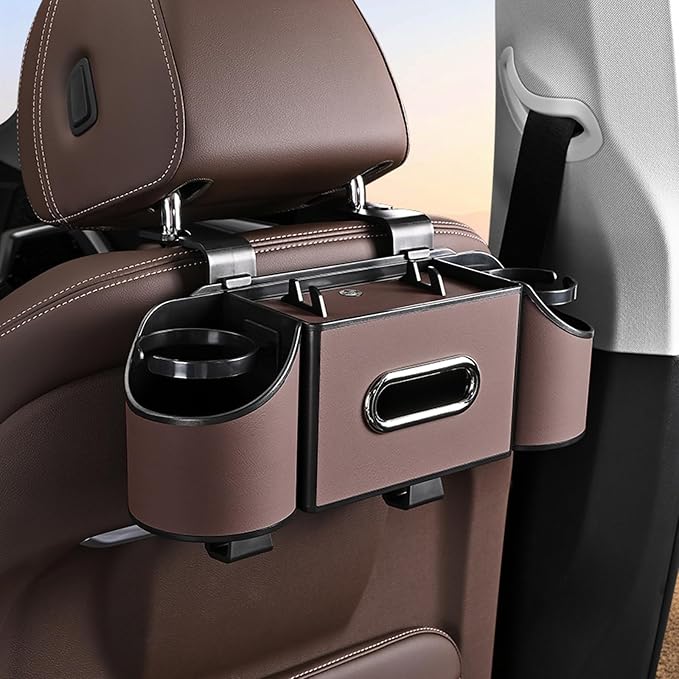 Back Seat Car Organizer,4 in 1 Multifunctional Car Back Seat Storage Box with Drink Cup Holder Tissue Box, for Hold Phone,Snacks, Drinks, Handbag by Joezhe