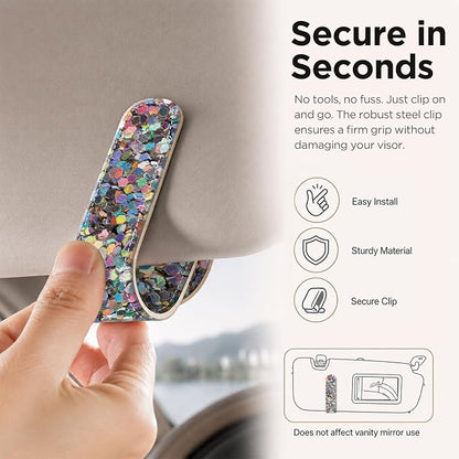 Sunglasses Holder for Car Visor, PU Leather Glasses Clip Organizer, Cute Magnetic Eyeglass Holder for Vehicle Sun Visor, Car Interior Accessory for Women & Men, Glitter - Image 4