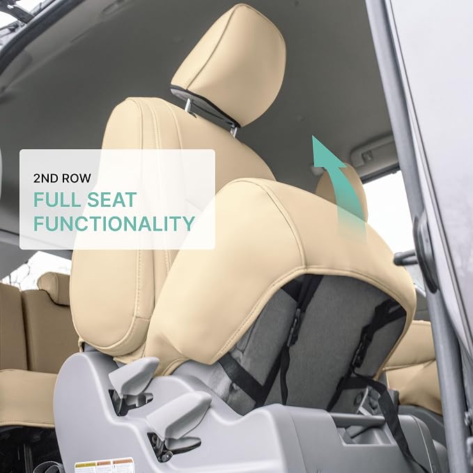 FH Group Custom Fit Car Seat Covers Specifically Made for 2011-2020 Toyota Sienna 8 Passenger, 2nd Row Solid Beige Faux Leather, Automotive Seat Covers, Waterproof and Washable Seat Covers - Image 4