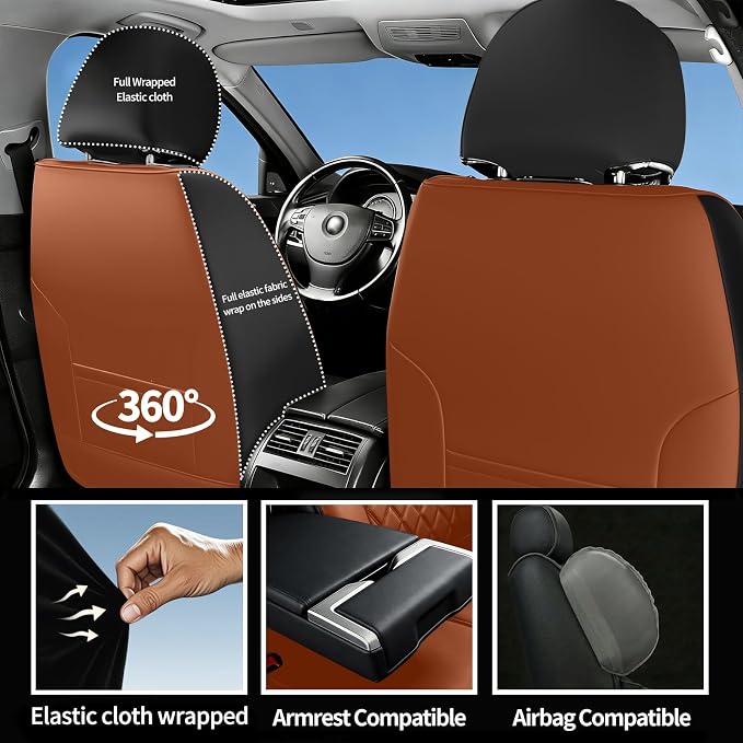 for Subaru Crosstrek 2016-2026 Car Seat Covers, Front Pair, Brown | Luxury Full Coverage Leather Seat Protectors, Waterproof Breathable, Non-Slip, Easy to Install, Airbag Compatible, All-Season - Image 6