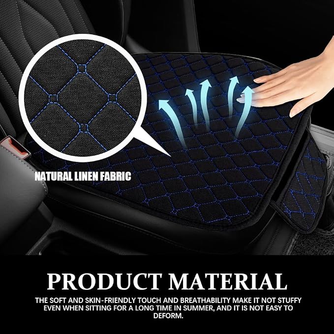 Leather Front Car Seat Cover, Anti-Slip Car Seat Bottom Covers, Full Wrapped Bottom Seat Protectors with Storage Pocket, Universal Comfortable Seat Cushion Fit Vehicles SUVs Trucks (K2-Black Blue) - Image 5