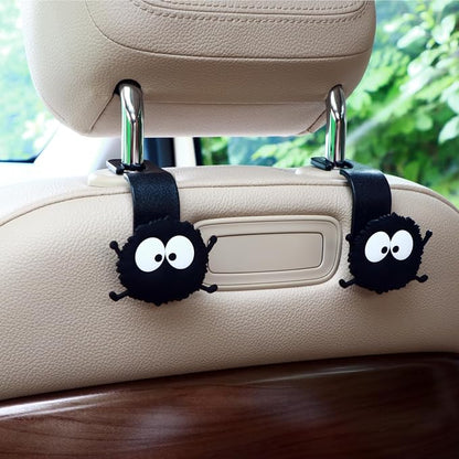 Black Cartoon Soot Sprite Car Seat Headrest Hooks, 2 Pack 360° Rotation Kawaii Vehicle Hanger Car Accessories, 44LBS Heavy Duty Universal Car Purse Hook for Bags Coats Umbrellas - Image 4