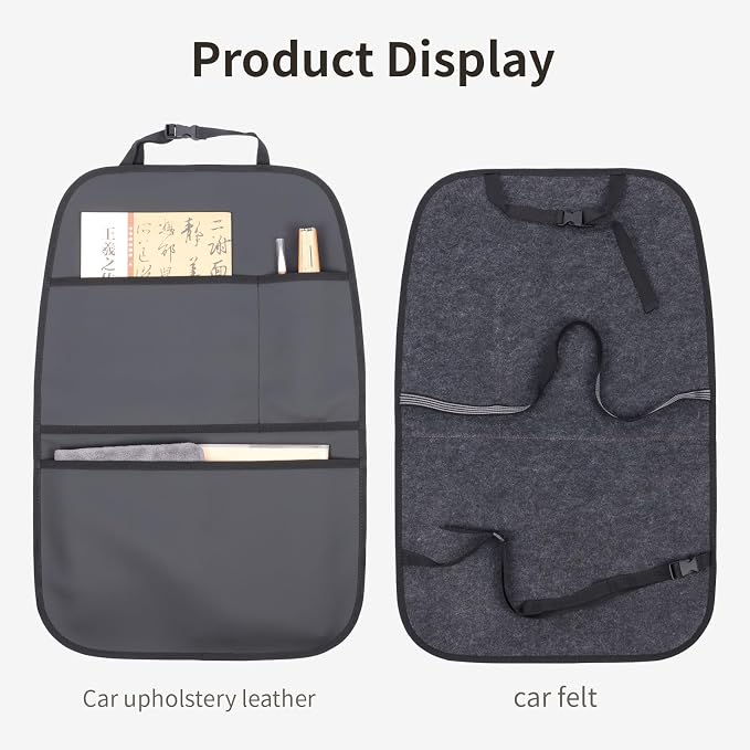 Kick Mat Back Seat Protector Waterproof Leather Car Seat Back Organizers Cover with 3 Storage Pockets for Kids Pets SUV Sedan Minivan Truck Car Travel Accessories (Black 2-Pack) - Image 6