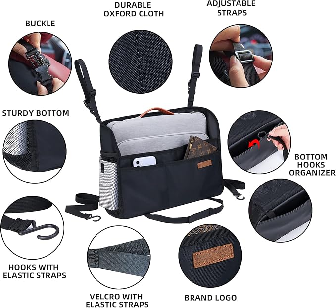 WLLWOO Car Net Pocket Organizer Purse Holder Console Front Seat Storage | Multi Pocket Car Seat Organize Bag Handbag Holder Between Seats Back Barrier - Image 6