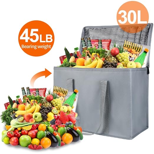 Bodaon 10-Pack Insulated Reusable Grocery Shopping Bags, X-Large Picnic Cooler Bag Secure Top Cold, Insulated Food/Pizza Delivery Bag, Commercial Food Warmers Thermal, Grey - Image 4