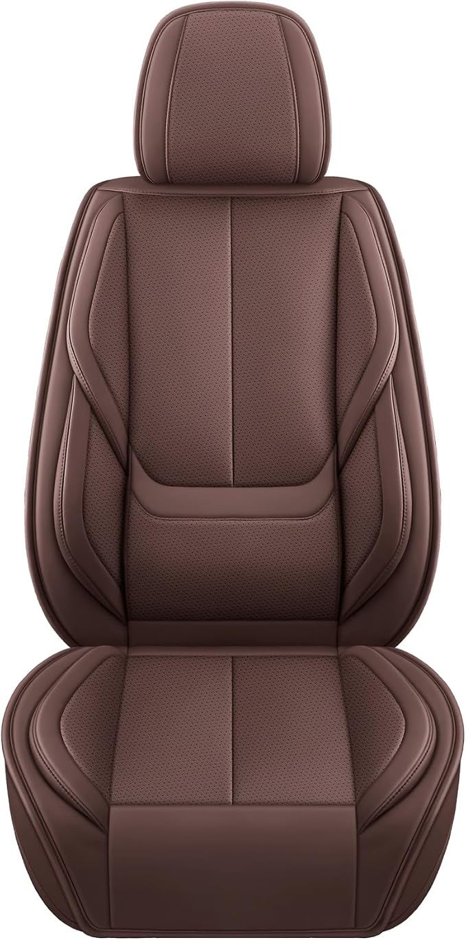 MINGBRON Car Seat Covers Full Set, Car Seat Cover Lumbar Support, Car Seat Protector Waterproof, Nappa Leather Car Seat Cushion, Front Seats and Back Fit for Most Cars Brown - Image 4