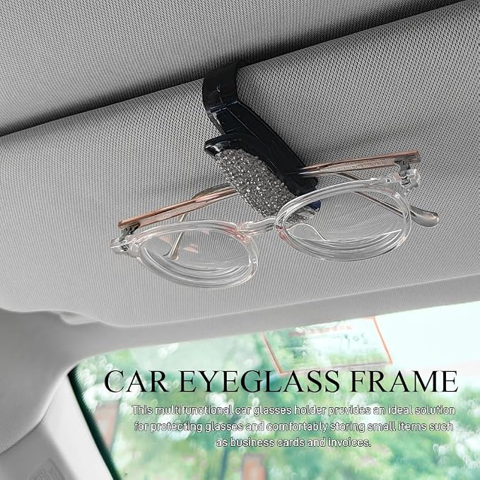 2PCS Bling Rhinestone Car Sun Visor Glasses Holders with Anti-Scratch Sponge, Sunglass Holder for Car, Ticket Card Clip Sunglasses Mount, Auto Eyeglass Hanger Clip for Women Girls (Gray) - Image 3