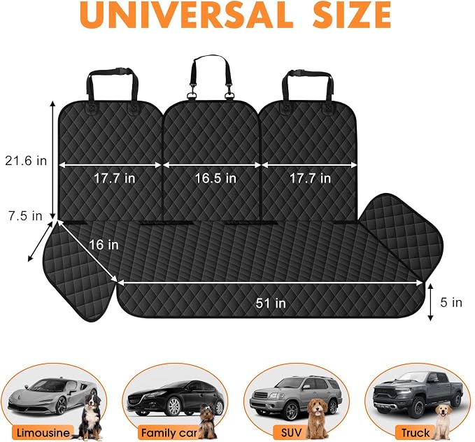 NECKORY Dog Car Seat Cover for Back Seat, Fits Cars/SUVs/Trucks, S-Black - Image 2