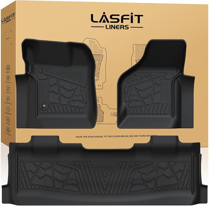 LASFIT Floor Mats for Ford F250 F350 F450 1999-2007 Crew Cab Carpet Floor | Super Duty Car Floor Liner Super Duty All Weather Full Cover Protector TPE , 1st & 2nd Row, 3pcs Black by LASFIT